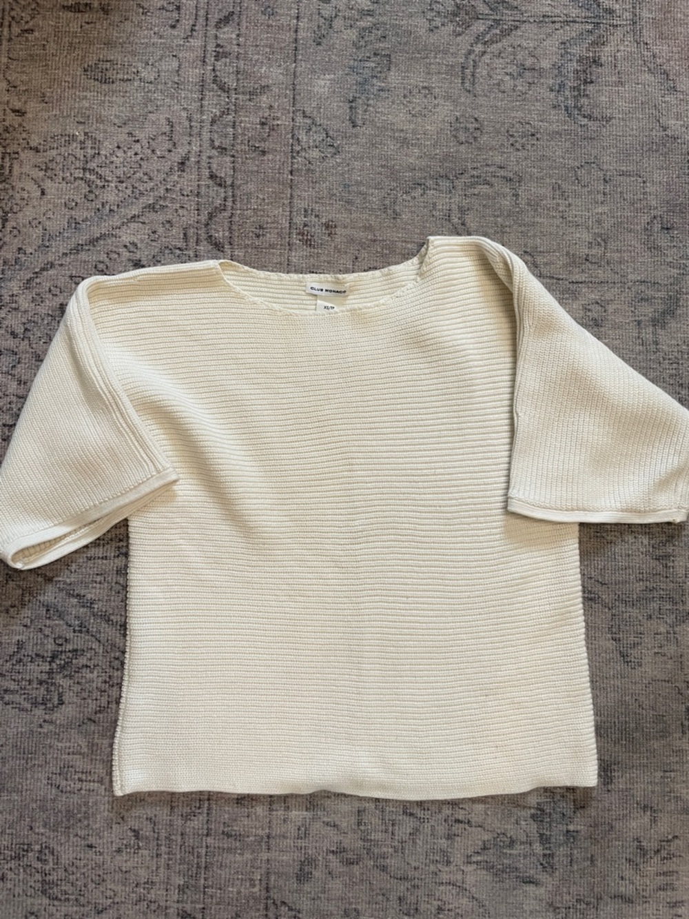 Club Monaco Cream Ribbed Short-Sleeve Knit Top